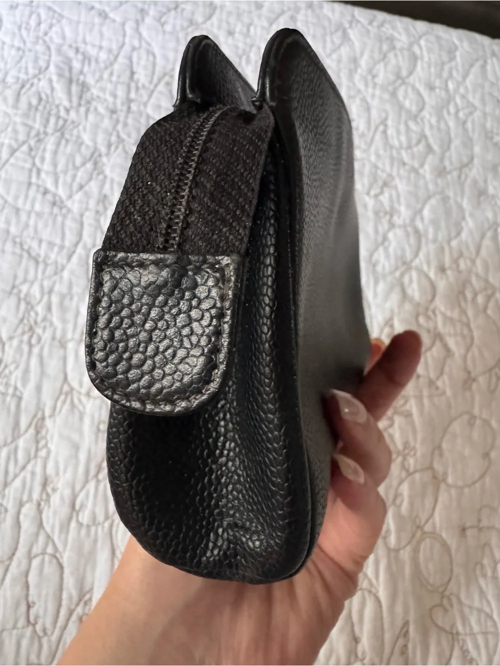 CHANEL Black Caviar Leather Cosmetic Pouch with CC Logo